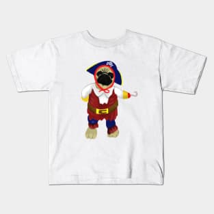 Funny Pug Dog With Pirate Costume Kids T-Shirt